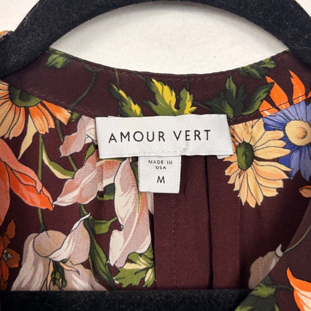 Amour Vert Silk Floral V Neck Blouse Medium - Picture 3 of 4